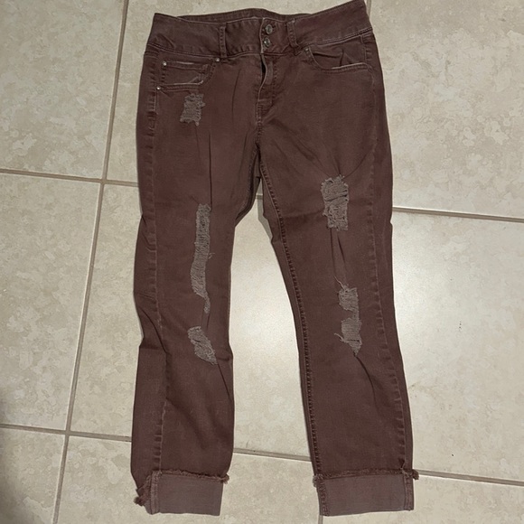 Denim - Faded Reddish/Orange Capri Jeans